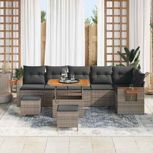 vidaXL Gartensofa-set mit Kissen 11 pcs Grau Poly-Rattan