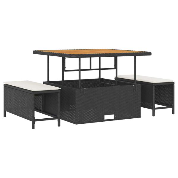 vidaXL Garten-Sofa-Set mit Kissen mit Speicher Schwarz Poly Rattan