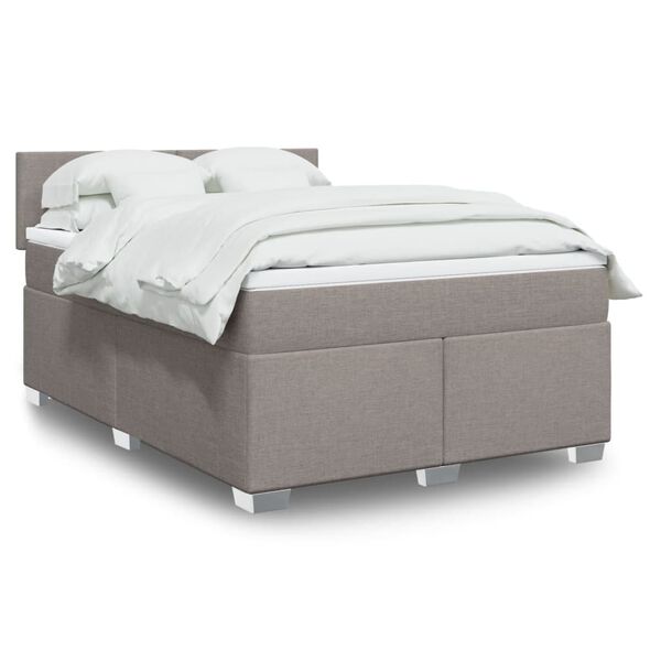 vidaXL Boxspringbett mit Matratze Taupe 160x200 cm Stoff