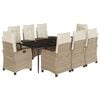 vidaXL 9-tlg. Garten-Essgruppe mit Kissen Beige Poly Rattan