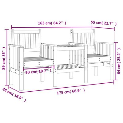 vidaXL Gartenbank mit Tisch 2-Sitzer Massivholz Douglasie