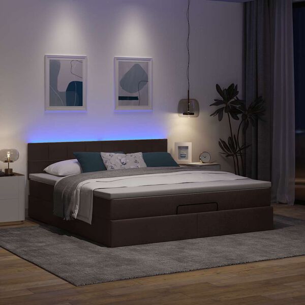 vidaXL Ottomane Bett mit Matratze & LEDs Dunkelbraun 180x200 cm Stoff