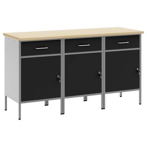 vidaXL Werkbank mit Speicher 3 Stk. Schwarz und Grau 150 x 55 x 85 cm