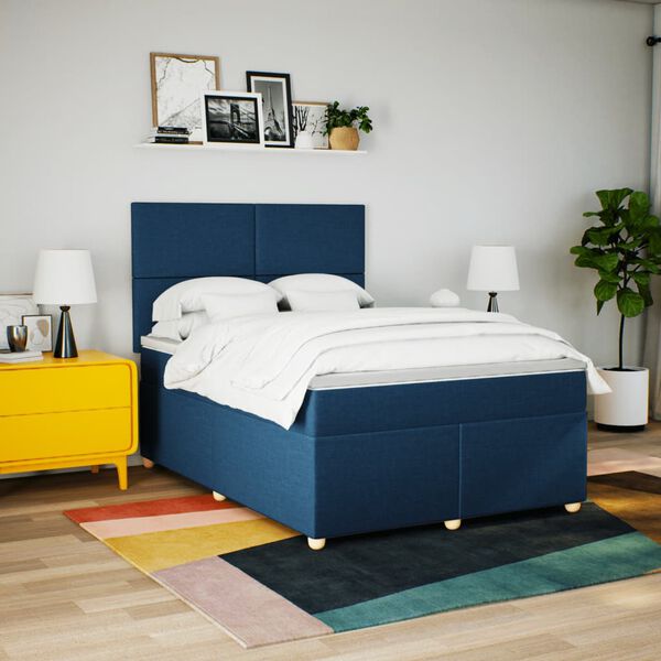 vidaXL Boxspringbett mit Matratze Blau 160x200 cm Stoff