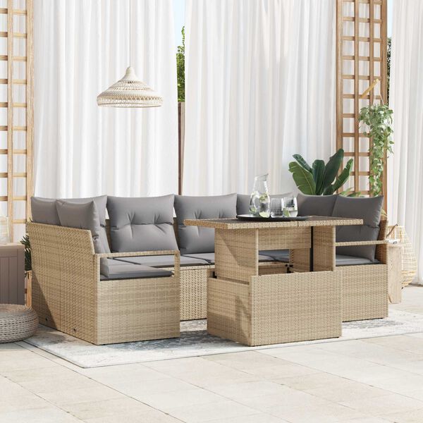 vidaXL Garten-Sofa-Set mit Speicher 7 pcs Beige Poly Rattan