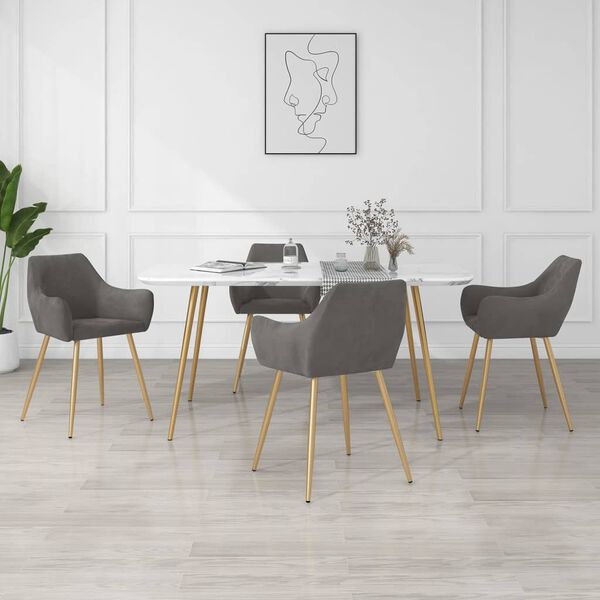 vidaXL Esszimmerst&uuml;hle 4 Stk. Dunkelgrau Samt
