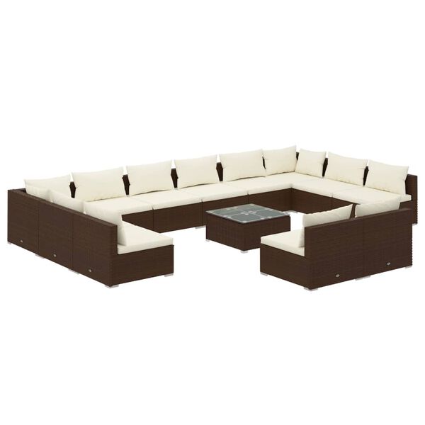 vidaXL 13-tlg. Garten-Lounge-Set mit Kissen Braun Poly Rattan