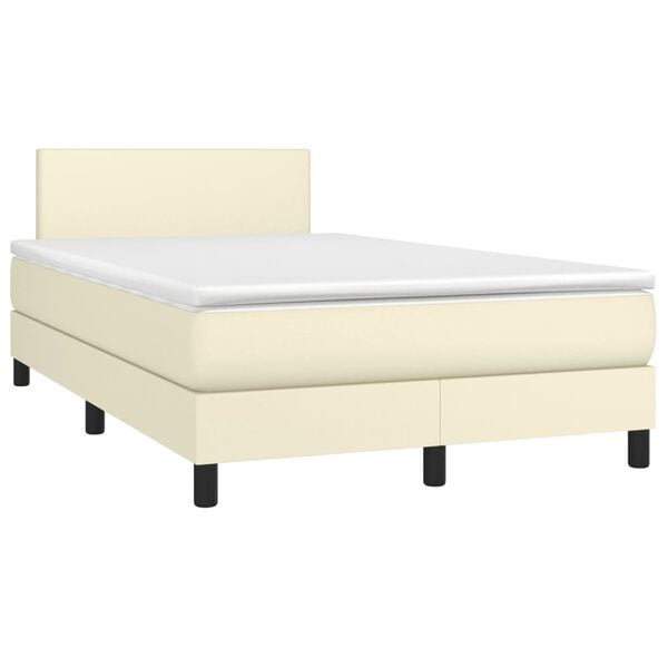 vidaXL Boxspringbett mit Matratze & LED Creme 120x200 cm Kunstleder