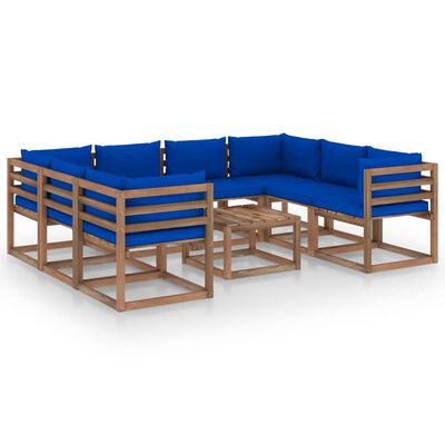 vidaXL 9-tlg. Garten-Lounge-Set mit Kissen in Blau