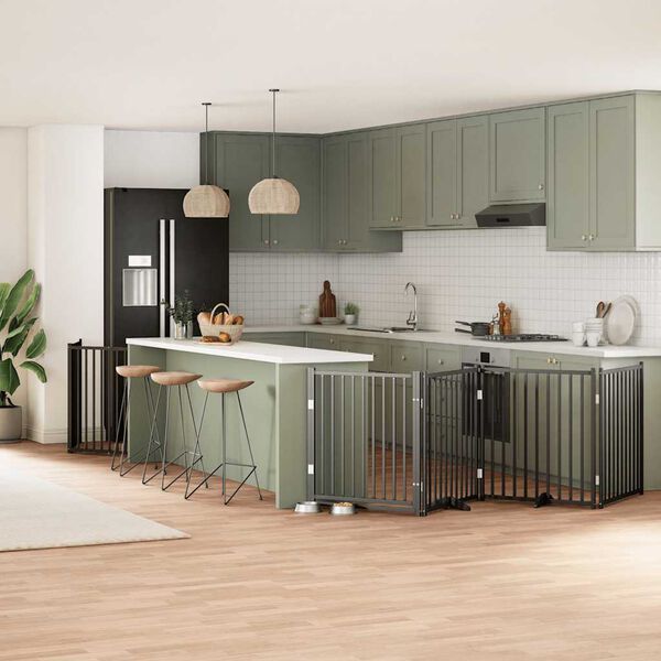 vidaXL 10-tlg. Hundetor mit T&uuml;r Faltbar Schwarz 800 cm Pappelholz