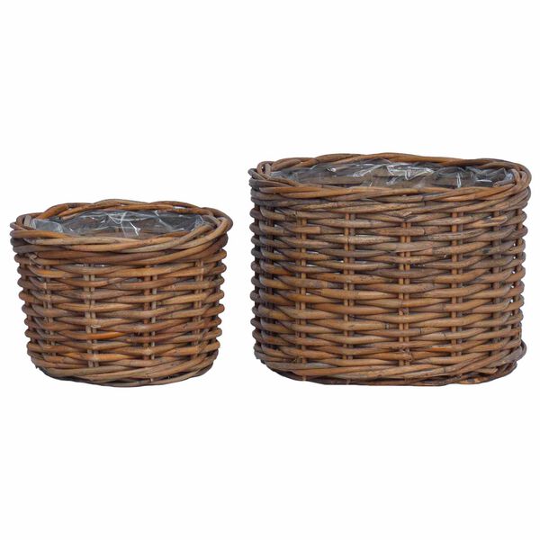 vidaXL Blumentopf Korb mit Speicher 2 pcs Braun Kubu Rattan