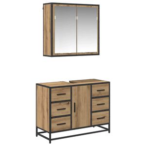 vidaXL Badezimmerm&ouml;bel-Set mit Regal 2 pcs Artisan-Eiche Holzwerkstoff
