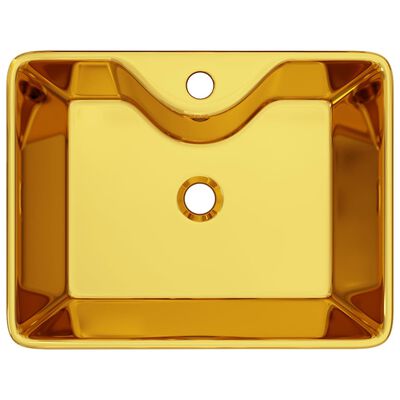vidaXL Waschbecken mit Wasserhahnloch 48 x 37 x 13,5 cm Keramik Golden