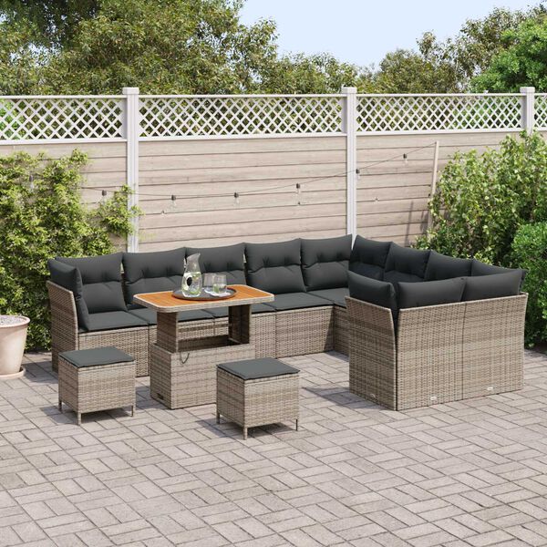 vidaXL Garten-Sofa-Set mit Kissen mit Speicher 12 pcs Grau