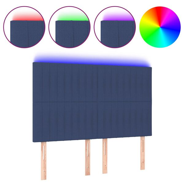 vidaXL LED Kopfteil Blau 144x5x118/128 cm Stoff