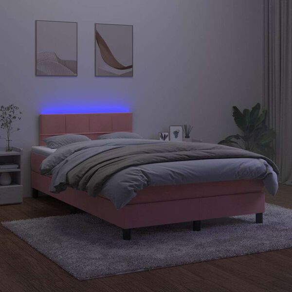 vidaXL Boxspringbett mit Matratze & LED Rosa 120x190 cm Samt