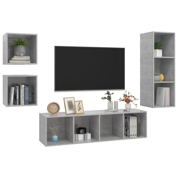 vidaXL 4-tlg. TV-Schrank-Set Betongrau Holzwerkstoff