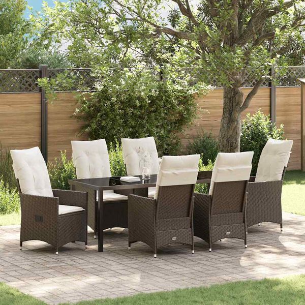 vidaXL Garten Essgruppe mit Kissen 7 pcs Braun Poly-Rattan