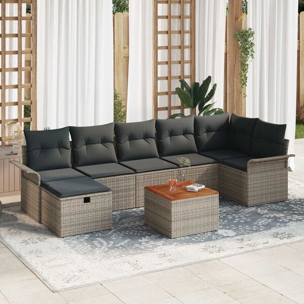 vidaXL Gartensofa-set mit Kissen mit Speicher 8 pcs Grau Poly Rattan