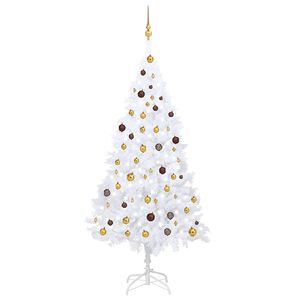 vidaXL K&uuml;nstlicher Weihnachtsbaum mit Beleuchtung & Kugeln Wei&szlig; 210 cm