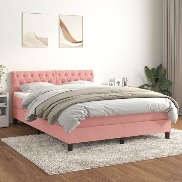 vidaXL Boxspringbett mit Matratze Rosa 140x190 cm Samt