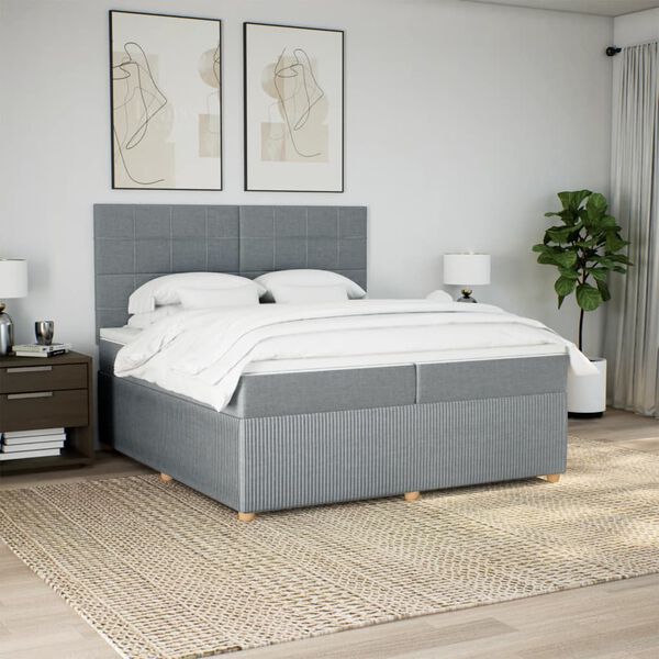 vidaXL Boxspringbett mit Matratze Hellgrau 200x200 cm Stoff