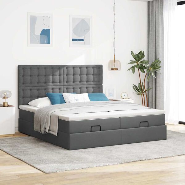 vidaXL Ottoman-Bett mit Matratzen Dunkelgrau 180x200 cm Stoff