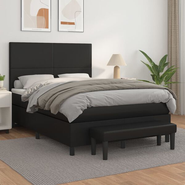 vidaXL Boxspringbett mit Matratze Schwarz 140x190 cm Kunstleder