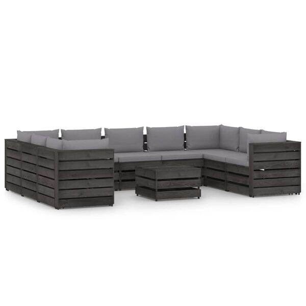 vidaXL 10-tlg. Garten-Lounge-Set mit Kissen Grau Impr&auml;gniertes Holz