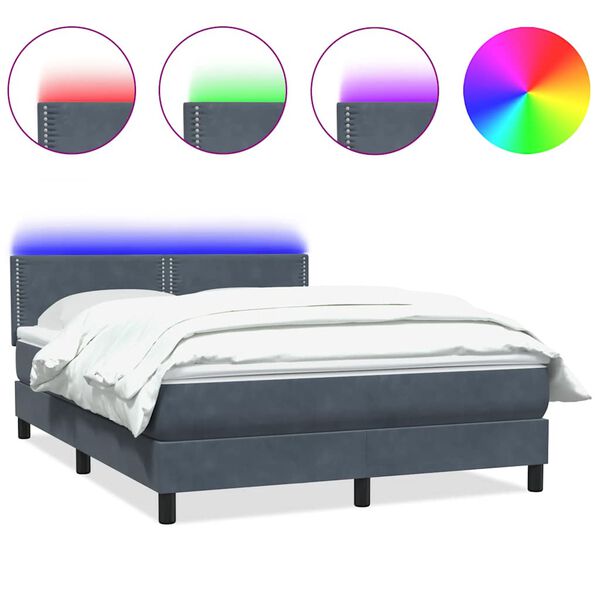 vidaXL Boxspringbett mit Matratze & LED Dunkelgrau 160x220 cm Samt