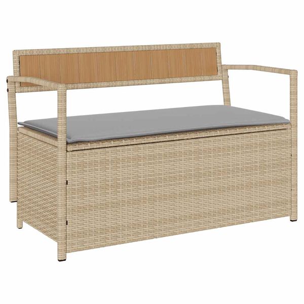 vidaXL Gartenbank mit Stauraum und Kissen Beige Poly Rattan