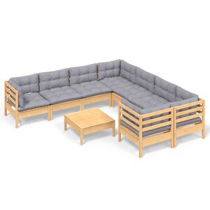 vidaXL 9-tlg. Garten-Lounge-Set mit Grauen Kissen Kiefernholz