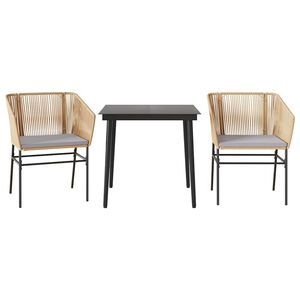 vidaXL 3-tlg. Garten-Essgruppe mit Kissen Braun Poly Rattan Glas