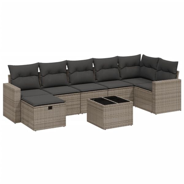 vidaXL 8-tlg. Garten-Sofagarnitur mit Kissen Grau Poly Rattan