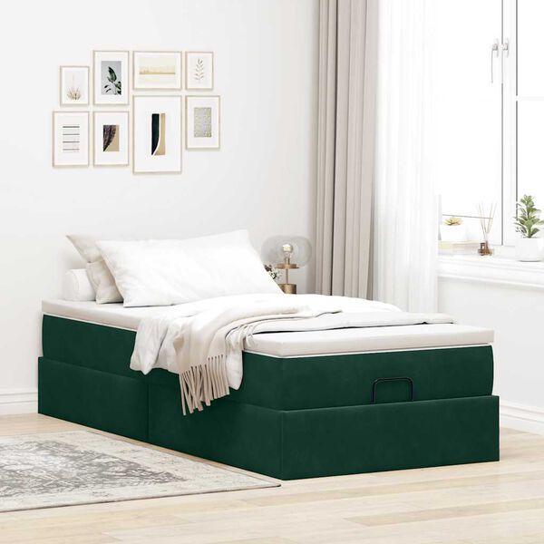 vidaXL Ottoman-Bett mit Matratze Dunkelgr&uuml;n 90x200 cm Samt