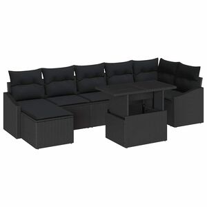 vidaXL Gartensofa-set mit Kissen 8 pcs Schwarz Poly-Rattan