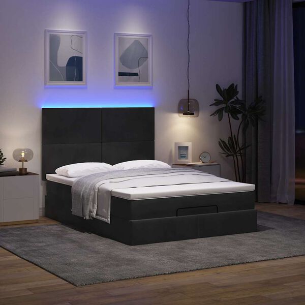 vidaXL Ottoman-Bett mit Matratzen & LEDs Schwarz 140x200 cm Samt