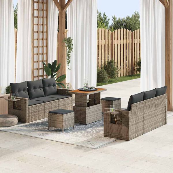 vidaXL Garten-Sofa-Set mit Kissen mit Speicher 9 pcs Grau