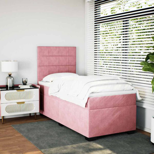 vidaXL Boxspringbett mit Matratze Rosa 90x190 cm Samt