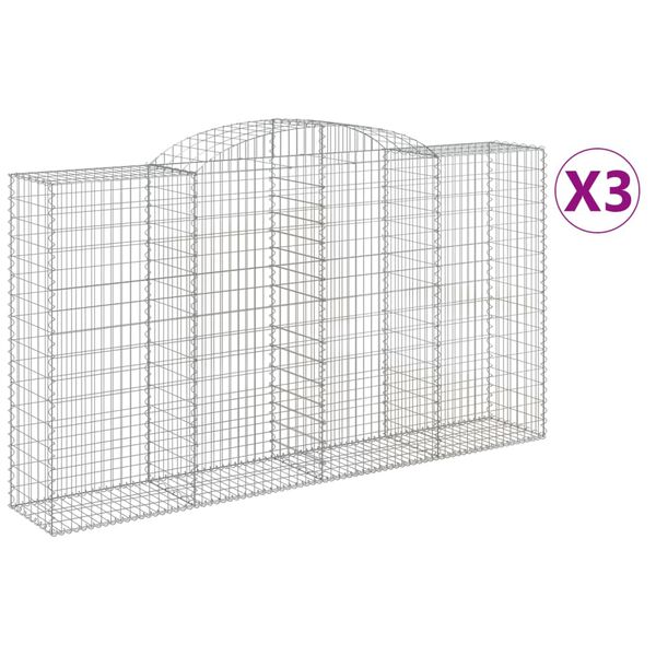 vidaXL Gabionen mit Hochbogen 3 Stk. 300x50x160/180cm Verzinktes Eisen