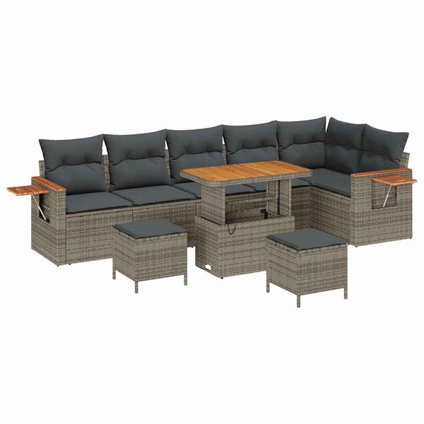 vidaXL Gartensofa-set mit Kissen 11 pcs Grau Poly-Rattan