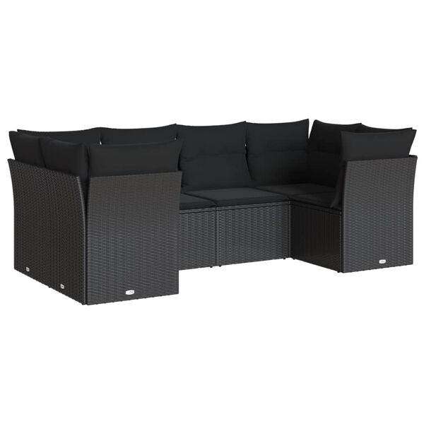 vidaXL 6-tlg. Garten-Sofagarnitur mit Kissen Schwarz Poly Rattan