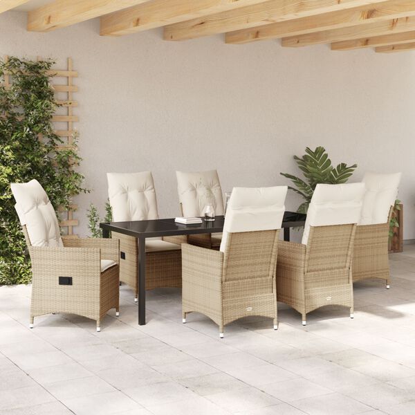 vidaXL Garten Essgruppe mit Kissen 7 pcs Beige Poly-Rattan