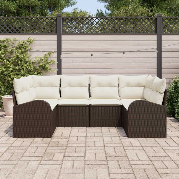 vidaXL Gartensofa-set mit Kissen 6 pcs Braun Poly Rattan