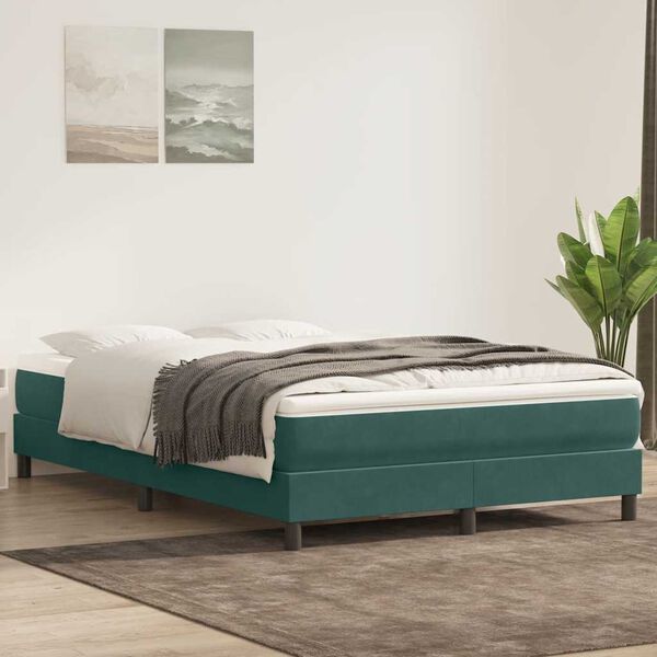 vidaXL Boxspringbett mit Matratze Dunkelgrün 140x210 cm Samt