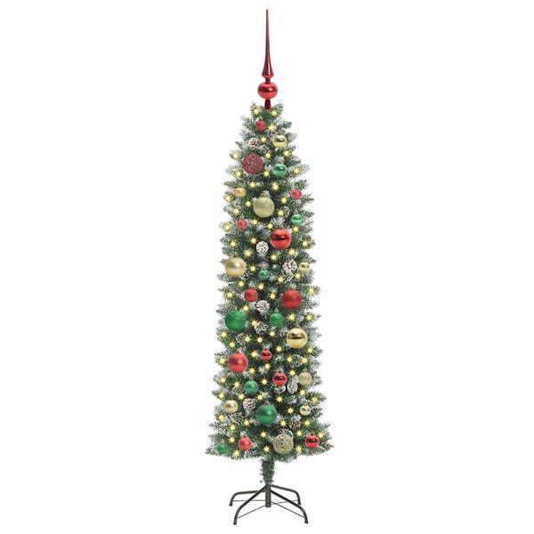 vidaXL K&uuml;nstlicher schlanker Weihnachtsbaum Gr&uuml;n und Wei&szlig; 120 cm