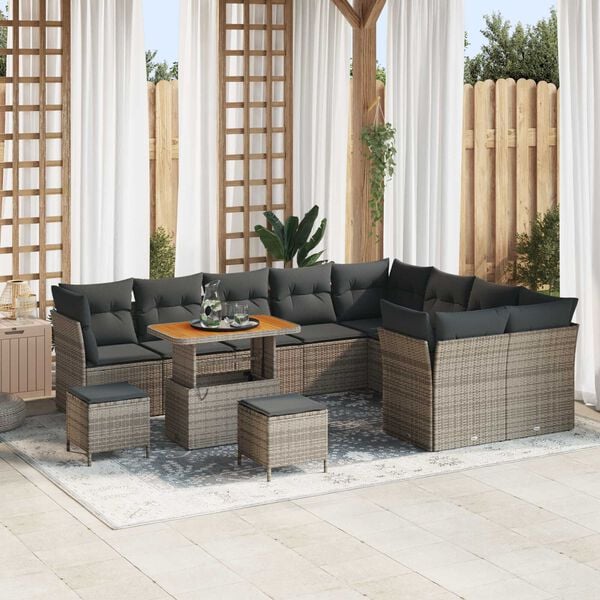 vidaXL Garten-Sofa-Set mit Kissen mit Speicher 12 pcs Grau