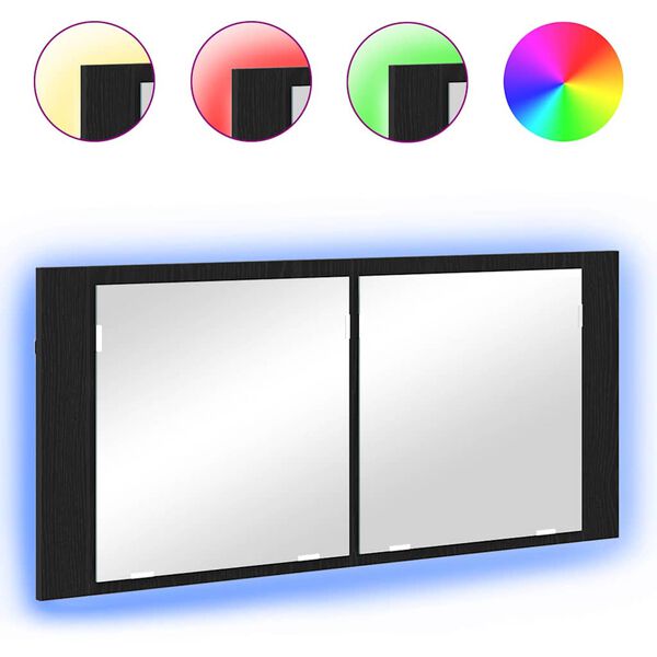 vidaXL LED Spiegel-Schrank Schwarz Eichen-Optik 100 x 12 x 45 cm