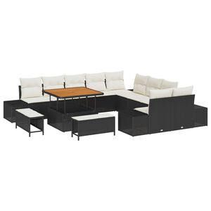 vidaXL Gartensofa-set mit Kissen 13 pcs Schwarz Poly Rattan