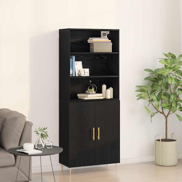 vidaXL Highboard Schwarz Eichen-Optik 69,5 x 34 x 180 cm Holzwerkstoff